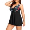 imageYonique Two Piece Plus Size Tankini Swimsuits for Women Flowy Bathing Suits with Shorts Tummy Control SwimwearBlack and Red Floral