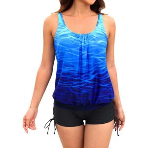 imageYonique Blouson Tankini Swimsuits for Women 2 Piece Bathing Suits Tops with Boyshorts Modest Loose Fit SwimwearBlue Gradient