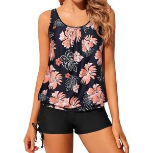 imageYonique Blouson Tankini Swimsuits for Women 2 Piece Bathing Suits Tops with Boyshorts Modest Loose Fit SwimwearPink