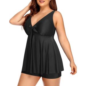 imageYonique Two Piece Plus Size Tankini Swimsuits for Women Flowy Bathing Suits with Shorts Tummy Control SwimwearBlack 02