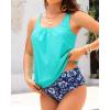 imageYonique Blouson Tankini Swimsuits for Women Loose Fit Floral Printed Modest Two Piece Bathing SuitsAqua Green and Floral