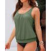imageYonique Blouson Tankini Swimsuits for Women Loose Fit Floral Printed Modest Two Piece Bathing SuitsArmy Green Tankini