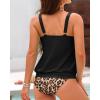 imageYonique Blouson Tankini Swimsuits for Women Loose Fit Floral Printed Modest Two Piece Bathing SuitsBlack  Leopard