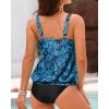imageYonique Blouson Tankini Swimsuits for Women Loose Fit Floral Printed Modest Two Piece Bathing SuitsBlue Black Paisley