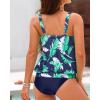 imageYonique Blouson Tankini Swimsuits for Women Loose Fit Floral Printed Modest Two Piece Bathing SuitsBlue Green Leaf