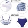 imageYonique Blouson Tankini Swimsuits for Women Loose Fit Floral Printed Modest Two Piece Bathing SuitsBlue White Stripe