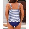 imageYonique Blouson Tankini Swimsuits for Women Loose Fit Floral Printed Modest Two Piece Bathing SuitsBlue White Stripe