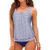 imageYonique Blouson Tankini Swimsuits for Women Loose Fit Floral Printed Modest Two Piece Bathing SuitsBlue White Stripe