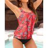 imageYonique Blouson Tankini Swimsuits for Women Loose Fit Floral Printed Modest Two Piece Bathing SuitsCoral Tankini