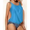 imageYonique Blouson Tankini Swimsuits for Women Loose Fit Floral Printed Modest Two Piece Bathing SuitsCute Blue Floral