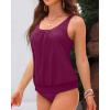 imageYonique Blouson Tankini Swimsuits for Women Loose Fit Floral Printed Modest Two Piece Bathing SuitsMaroon