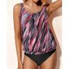 imageYonique Blouson Tankini Swimsuits for Women Loose Fit Floral Printed Modest Two Piece Bathing SuitsPink Diagonal Stripes