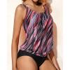 imageYonique Blouson Tankini Swimsuits for Women Loose Fit Floral Printed Modest Two Piece Bathing SuitsPink Diagonal Stripes