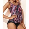 imageYonique Blouson Tankini Swimsuits for Women Loose Fit Floral Printed Modest Two Piece Bathing SuitsPink Diagonal Stripes