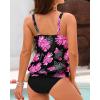 imageYonique Blouson Tankini Swimsuits for Women Loose Fit Floral Printed Modest Two Piece Bathing SuitsPink Floral