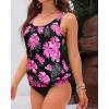 imageYonique Blouson Tankini Swimsuits for Women Loose Fit Floral Printed Modest Two Piece Bathing SuitsPink Floral