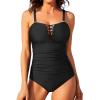 imageYonique Women Plus Size One Piece Swimsuits Tummy Control Bathing Suits Vintage SwimwearBlack