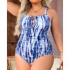 imageYonique Women Plus Size One Piece Swimsuits Tummy Control Bathing Suits Vintage SwimwearBlue Tie Dye