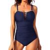 imageYonique Women Plus Size One Piece Swimsuits Tummy Control Bathing Suits Vintage SwimwearNavy Blue