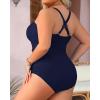 imageYonique Women Plus Size One Piece Swimsuits Tummy Control Bathing Suits Vintage SwimwearNavy Blue