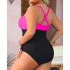 imageYonique Women Plus Size One Piece Swimsuits Tummy Control Bathing Suits Vintage SwimwearNeon Pink and Black