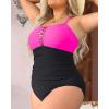imageYonique Women Plus Size One Piece Swimsuits Tummy Control Bathing Suits Vintage SwimwearNeon Pink and Black