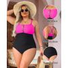 imageYonique Women Plus Size One Piece Swimsuits Tummy Control Bathing Suits Vintage SwimwearNeon Pink and Black
