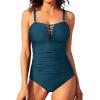 imageYonique Women Plus Size One Piece Swimsuits Tummy Control Bathing Suits Vintage SwimwearPeacock Blue