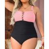 imageYonique Women Plus Size One Piece Swimsuits Tummy Control Bathing Suits Vintage SwimwearPink
