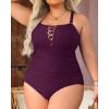 imageYonique Women Plus Size One Piece Swimsuits Tummy Control Bathing Suits Vintage SwimwearPurple