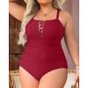 imageYonique Women Plus Size One Piece Swimsuits Tummy Control Bathing Suits Vintage SwimwearRed