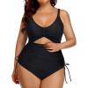 imageYonique Women Plus Size One Piece Swimsuits Tummy Control Bathing Suits Vintage SwimwearSolid Black