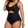 imageYonique Women Plus Size One Piece Swimsuits Tummy Control Bathing Suits Vintage SwimwearSolid Black