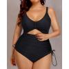 imageYonique Women Plus Size One Piece Swimsuits Tummy Control Bathing Suits Vintage SwimwearSolid Black