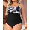 imageYonique Women Plus Size One Piece Swimsuits Tummy Control Bathing Suits Vintage SwimwearStripe  Black
