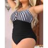 imageYonique Women Plus Size One Piece Swimsuits Tummy Control Bathing Suits Vintage SwimwearStripe  Black