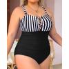 imageYonique Women Plus Size One Piece Swimsuits Tummy Control Bathing Suits Vintage SwimwearStripe  Black