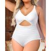 imageYonique Women Plus Size One Piece Swimsuits Tummy Control Bathing Suits Vintage SwimwearWhite