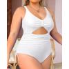 imageYonique Women Plus Size One Piece Swimsuits Tummy Control Bathing Suits Vintage SwimwearWhite