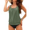 imageYonique Blouson Tankini Swimsuits for Women Loose Fit Floral Printed Modest Two Piece Bathing SuitsArmy Green Tankini
