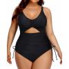 imageYonique Women Plus Size One Piece Swimsuits Tummy Control Bathing Suits Vintage SwimwearSolid Black
