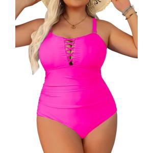 imageYonique Women Plus Size One Piece Swimsuits Tummy Control Bathing Suits Vintage SwimwearHot Pink