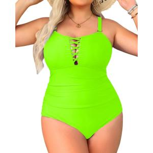 imageYonique Women Plus Size One Piece Swimsuits Tummy Control Bathing Suits Vintage SwimwearNeon Gren