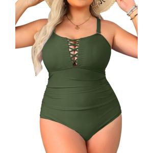 imageYonique Women Plus Size One Piece Swimsuits Tummy Control Bathing Suits Vintage SwimwearOlive Green