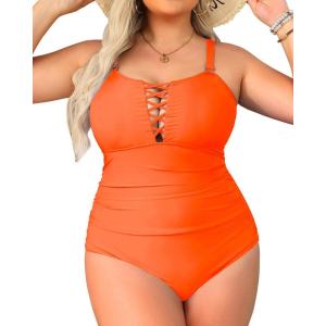 imageYonique Women Plus Size One Piece Swimsuits Tummy Control Bathing Suits Vintage SwimwearOrange