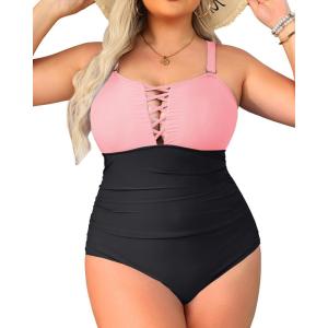 imageYonique Women Plus Size One Piece Swimsuits Tummy Control Bathing Suits Vintage SwimwearPink