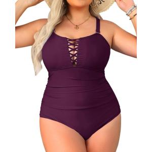 imageYonique Women Plus Size One Piece Swimsuits Tummy Control Bathing Suits Vintage SwimwearPurple
