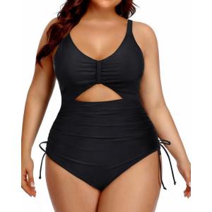 imageYonique Women Plus Size One Piece Swimsuits Tummy Control Bathing Suits Vintage SwimwearSolid Black