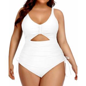 imageYonique Women Plus Size One Piece Swimsuits Tummy Control Bathing Suits Vintage SwimwearWhite