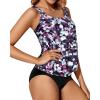 imageYonique Blouson Tankini Swimsuits for Women Loose Fit Floral Printed Modest Two Piece Bathing SuitsPurple Floral